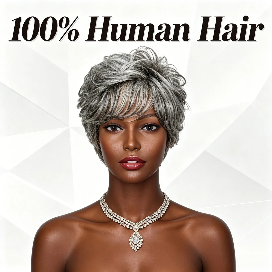 Hair Care Women - Short Curly Grey Ombre Human Hair