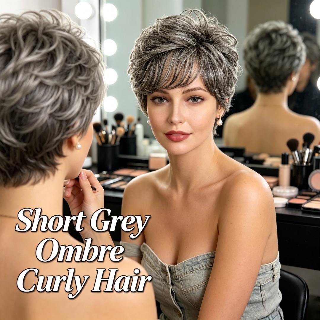 Short Curly Grey Ombre Human H - Hair Care Women review and price